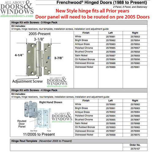 Discontinued - Andersen 1992-2005 Hinge - Right Hand - Brushed Chrome - Discontinued - Andersen 1992-2005 Hinge - Right Hand - Brushed Chrome