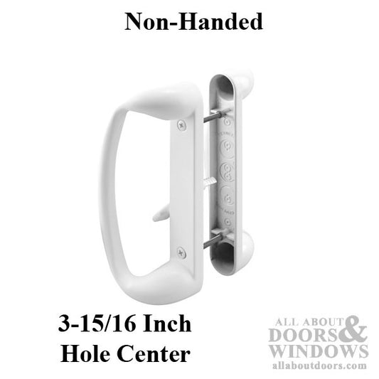 Non-Handed Diecast Handle Set with 3-15/16 Inch Hole Center for Sliding Glass Door - White