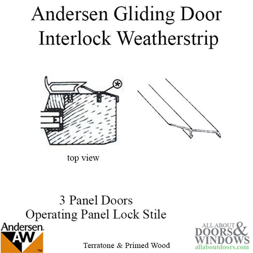 Discontinued Andersen Interlock Weatherstrip - Primed Gliding Door - Operating Panel, Lock Stile, 3 Panel - Tan - Discontinued Andersen Interlock Weatherstrip - Primed Gliding Door - Operating Panel, Lock Stile, 3 Panel - Tan