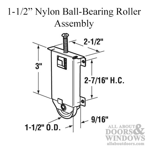 ROLLER ASSEMBLY, 1-1/2 inch  wheel, nylon, Mirror Door - ROLLER ASSEMBLY, 1-1/2 inch  wheel, nylon, Mirror Door