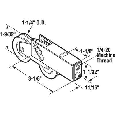 Tandem 1-1/4  steel wheel roller assembly, 11/16 Housing - Tandem 1-1/4  steel wheel roller assembly, 11/16 Housing