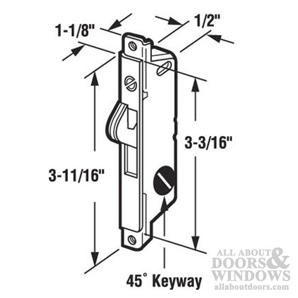 Adams Rite Mortise lock 45° Slot for Sliding Patio Door with Angled Body - Adams Rite Mortise lock 45° Slot for Sliding Patio Door with Angled Body