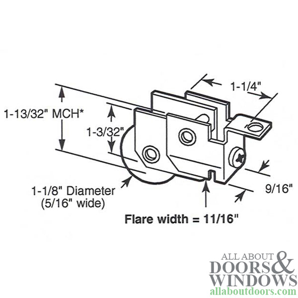 Roller Assembly - Sliding Patio Door, Steel Ball Bearing - Roller Assembly - Sliding Patio Door, Steel Ball Bearing