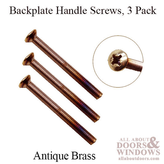 M5 x 65mm Handle Screws, 3 pack - 2-1/4 inch thick door - Antique Brass
