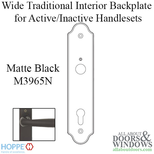 HOPPE Wide Traditional Interior Backplate M3965N for Active/Inactive Handlesets - Matte Black