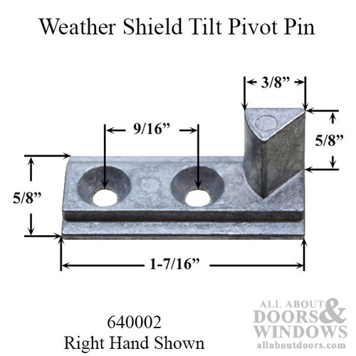 Weather Shield Tilt Pivot Pin for Locking Cam, Old Style, Right Hand - Mill Finish - Weather Shield Tilt Pivot Pin for Locking Cam, Old Style, Right Hand - Mill Finish