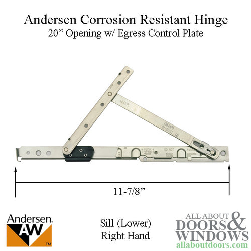 Andersen Corrosion Resistant Right Hand Sill Hinge, 20 Inch Opening - Andersen Corrosion Resistant Right Hand Sill Hinge, 20 Inch Opening