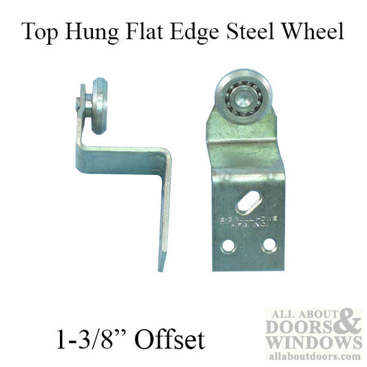 Top Hung, 1 inch Dia. Flat Edge Steel Wheel, 1-3/8  offset