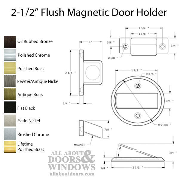 2-1/2'' Flush Magnetic Door Holder - Choose from 9 Colors - 2-1/2'' Flush Magnetic Door Holder - Choose from 9 Colors