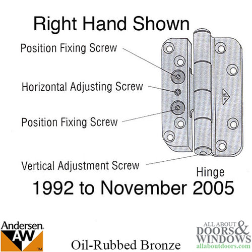 Discontinued - Andersen 1992-2005 Hinge, Left Hand -  Oil Rubbed Bronze - Discontinued - Andersen 1992-2005 Hinge, Left Hand -  Oil Rubbed Bronze