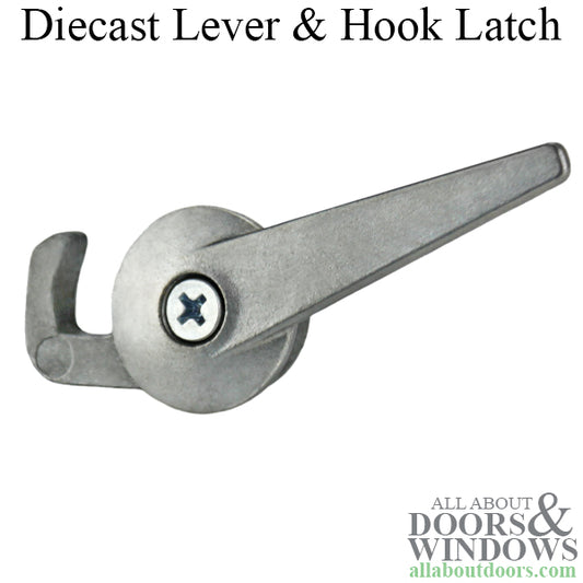 Diecast Lever & Hook Latch Kit for Sliding Screen Door - Gray