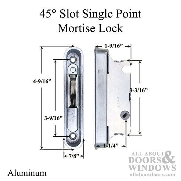 Single Point Mortise Lock with Trim Plate with 45 Degree Slot for Sliding Glass Door - Aluminum - Single Point Mortise Lock with Trim Plate with 45 Degree Slot for Sliding Glass Door - Aluminum