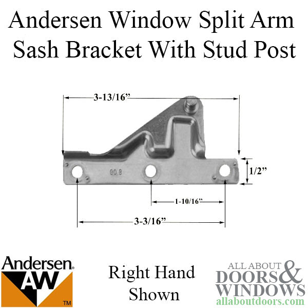 Andersen Window Split Arm Sash Bracket w/Screws & Stud - Right - Andersen Window Split Arm Sash Bracket w/Screws & Stud - Right