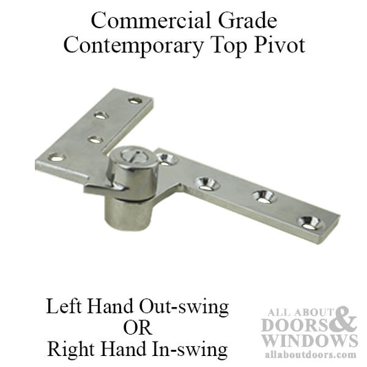 3/4 inch offset Contemporary Top Pivot Set, left hand out-swing, right hand in-swing - Brushed / Satin Chrome US26D