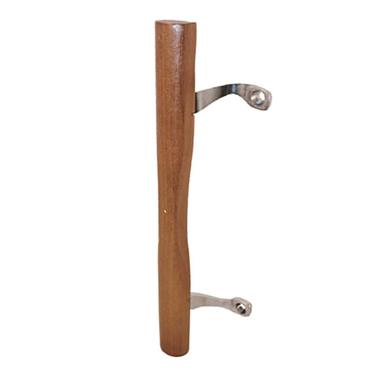 Non-Handed Stained Wood Pull Handle, Diecast Brackets 6-5/8" Screw Hole Center Patio Glass Sliding Door
