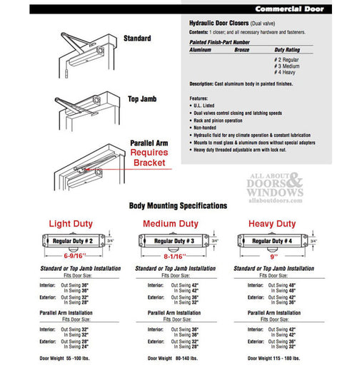 Grade 3 Streamline Commercial Door Closer with Back-check, Spring size 5 - Grade 3 Streamline Commercial Door Closer with Back-check, Spring size 5