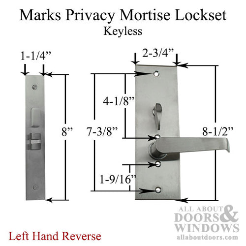 Marks Privacy Lever & Plate Mortise Lockset, Left Hand Reverse - Satin Chrome - Marks Privacy Lever & Plate Mortise Lockset, Left Hand Reverse - Satin Chrome