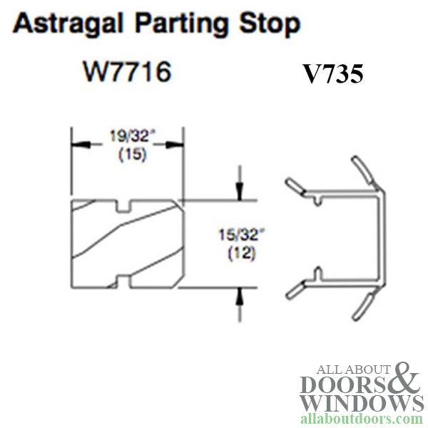 Marvin V735 Parting Stop Weather Strip for Stationary Jamb, 75