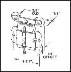 Roller, Wardrobe Door, 3/4 inch Tandem wheel, 3/4 inch  Offset,