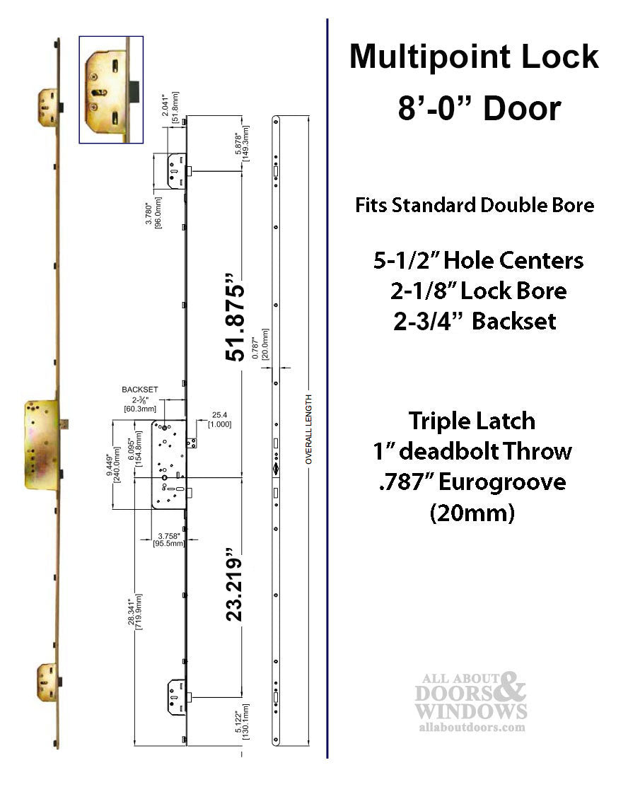 MP Lock, Sentry RS Triple Latch 8-0 Door 5-1/2 PZ x 2-3/4