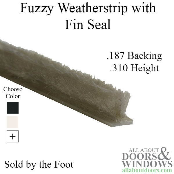 Weatherstrip - .187 T-Backing x .310 Fuzzy Pile, with Fin Seal - Choose Color - Weatherstrip - .187 T-Backing x .310 Fuzzy Pile, with Fin Seal - Choose Color