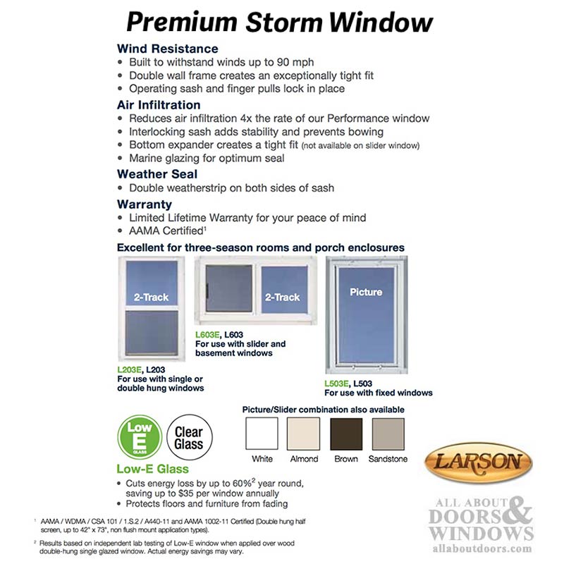 Larson Premium Double Hung 2-Track Storm Window, Clear Glass - Larson Premium Double Hung 2-Track Storm Window, Clear Glass