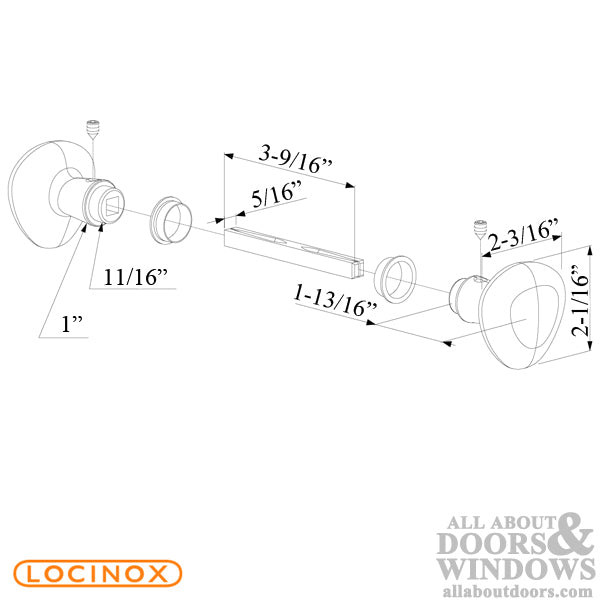 Aluminium Locinox Gate Knob Handle Pair with 3-9/16