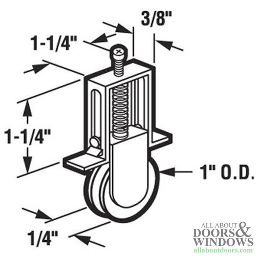 Top or Bottom Roller Assembly with 1 Inch Steel Wheel for Sliding Screen Door - Top or Bottom Roller Assembly with 1 Inch Steel Wheel for Sliding Screen Door