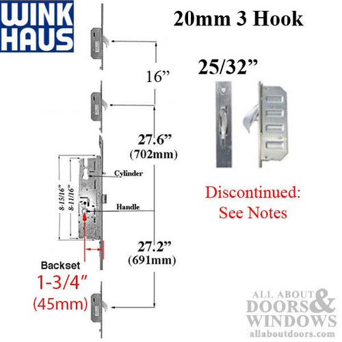 20mm Winkhaus 45/92 MPL 3- Hook Active Door - 20mm Winkhaus 45/92 MPL 3- Hook Active Door