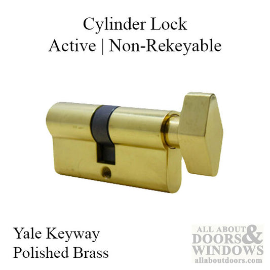 32/32 Keyed 64mm 360° Euro Profile Cylinder, Yale Y8 Key - Polished Brass