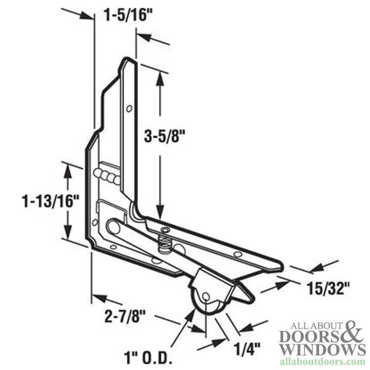 DISCONTINUED Left Hand Corner Insert Roller Assembly with 1 Inch Nylon Wheel for Sliding Screen Door - Gray Steel - DISCONTINUED Left Hand Corner Insert Roller Assembly with 1 Inch Nylon Wheel for Sliding Screen Door - Gray Steel