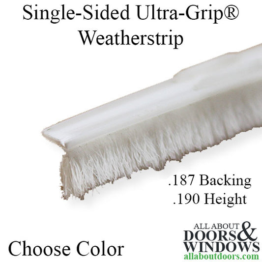 Weatherstrip, Flat Back Pile, .187 T-Backing x .190 Fuzzy Pile, Ultra-Grip - Choose Color