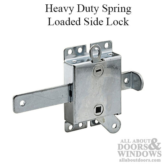 Heavy Duty Spring Loaded Side Lock with Latch Bolt Release Lever - Garage Door Security