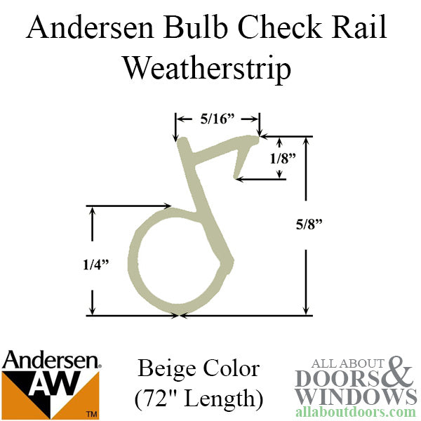 Andersen Window Weatherstrip, Offset Bulb,  Narroline, 72 inch - Beige - Andersen Window Weatherstrip, Offset Bulb,  Narroline, 72 inch - Beige
