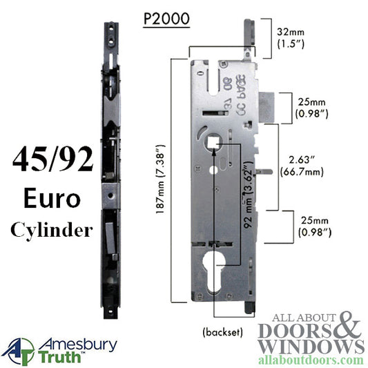 Amesbury Truth P2000 Active Single Point Mortise Lock 45/92 European Cylinder