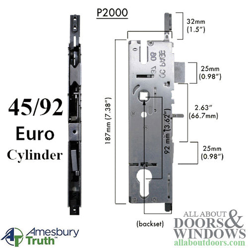 Amesbury Truth P2000 Active Single Point Mortise Lock 45/92 European Cylinder - Amesbury Truth P2000 Active Single Point Mortise Lock 45/92 European Cylinder