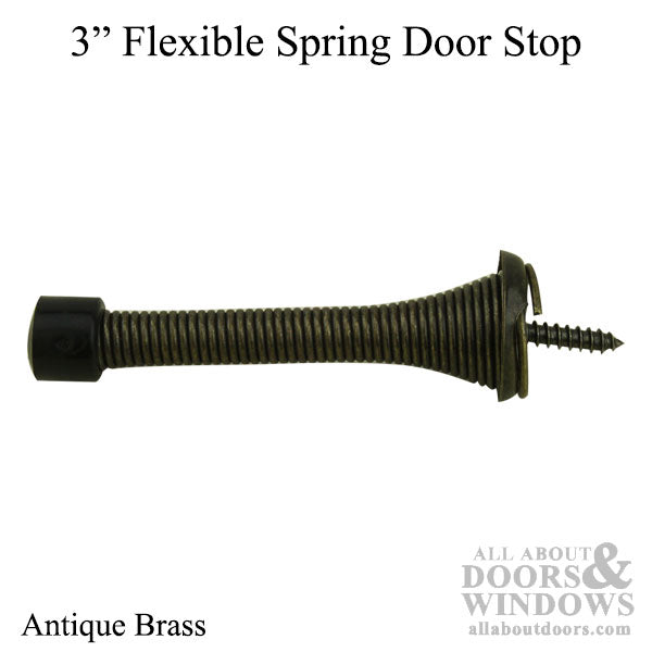 Door Stop, Flexible Spring Type, 3 inch - Antique Brass - Door Stop, Flexible Spring Type, 3 inch - Antique Brass