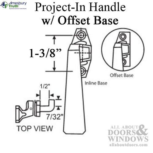 Project-In handle, 1-3/8 screw holes, Offset Base, 1/2” Hook Projection,  LH - Project-In handle, 1-3/8 screw holes, Offset Base, 1/2” Hook Projection,  LH