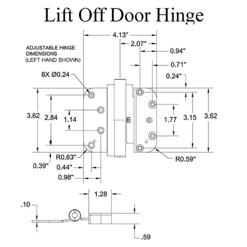 M3 Dual Adjustable Lift Off Hinge, Concealed Ball Bearings, Left Hand as Shown - M3 Dual Adjustable Lift Off Hinge, Concealed Ball Bearings, Left Hand as Shown