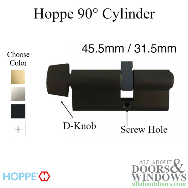 45.5/31.5 Euro profile full cylinder with 90° turn and Dallas D-knob - Choose Color - 45.5/31.5 Euro profile full cylinder with 90° turn and Dallas D-knob - Choose Color