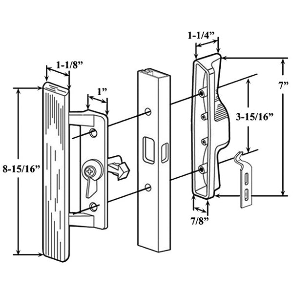 Quaker/Wells Patio Door Handle, 3-15/16 Inch Hole Center, Black - Quaker/Wells Patio Door Handle, 3-15/16 Inch Hole Center, Black