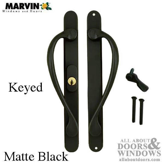 Marvin Active Keyed, Narrow Sliding Door Handle, Center Thumb - Matte Black