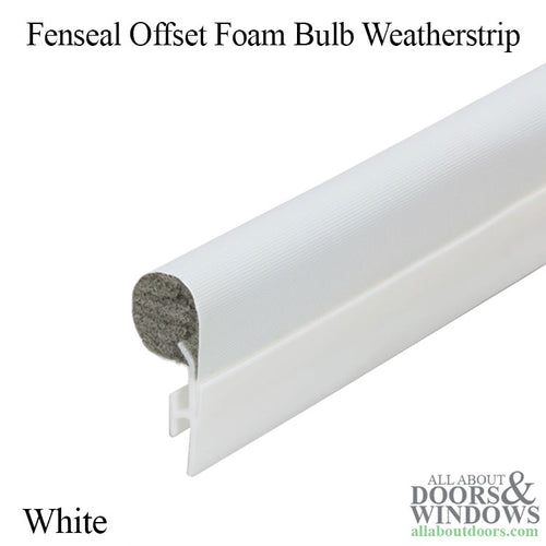 Fenseal Offset Foam Bulb Weatherstrip .190 x .400 - White - Fenseal Offset Foam Bulb Weatherstrip .190 x .400 - White