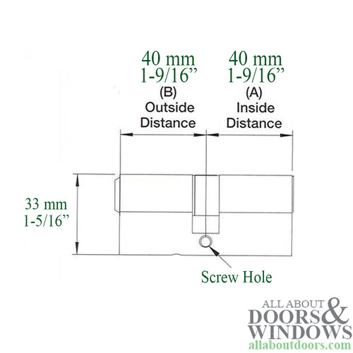 40 / 40 Euro Cylinder Only for 2-1/4 inch Door - 40 / 40 Euro Cylinder Only for 2-1/4 inch Door