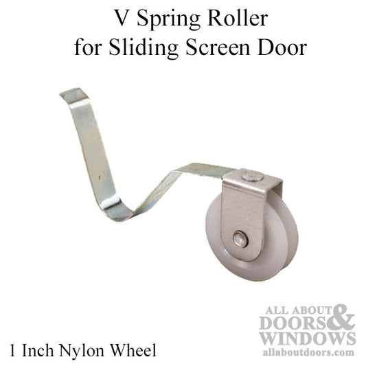 V Spring Tension Roller Assembly with 1 Inch Nylon Wheel for Sliding Screen Door