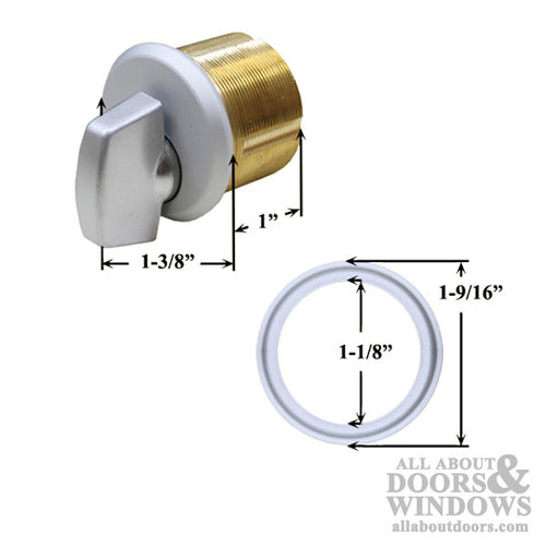 1'' Brass Thumbturn Mortise Cylinder and Stamped Trim Ring - Choose Color - 1'' Brass Thumbturn Mortise Cylinder and Stamped Trim Ring - Choose Color