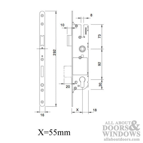 G-U Monolock 55/92 Euro Single Point Mortise Lock (SPL) - Stainless Steel - G-U Monolock 55/92 Euro Single Point Mortise Lock (SPL) - Stainless Steel