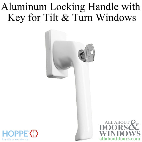 Aluminum Locking Tilt & Turn Handle with Key for Tilt & Turn Windows - White - Aluminum Locking Tilt & Turn Handle with Key for Tilt & Turn Windows - White