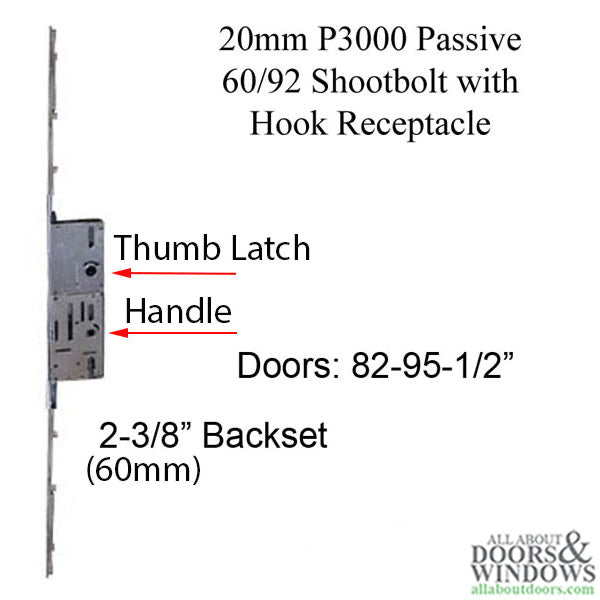 Multi-Point Lock P3000 Passive Shootbolt with Hook Receptacle 60mm Backset - Multi-Point Lock P3000 Passive Shootbolt with Hook Receptacle 60mm Backset