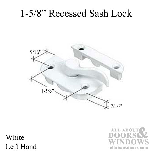 Sash Lock, 1-5/8 Screw holes, Recessed, Left Hand - White - Sash Lock, 1-5/8 Screw holes, Recessed, Left Hand - White